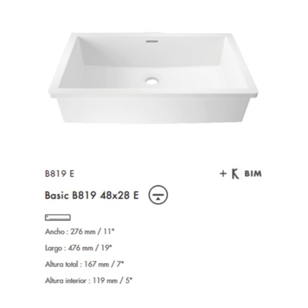 Lavabo Basic bajo cubierta B819E 48x28 Krion