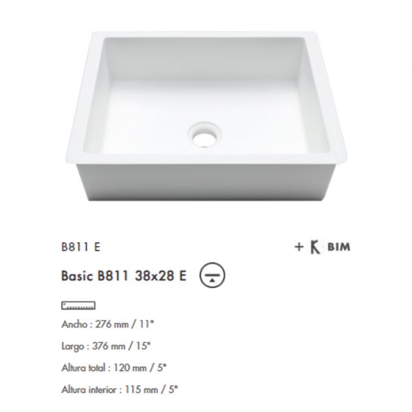 Lavabo Basic bajo cubierta B823E 38x28 Krion