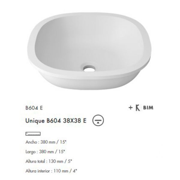 Lavabo Unique B604 38X38 E Krion Lavabos de Solid Surface