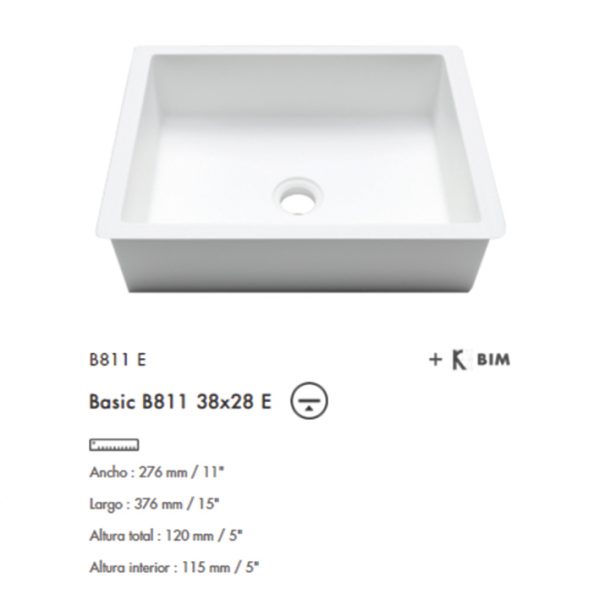 Lavabo Basic bajo cubierta B823E 38x28 Krion