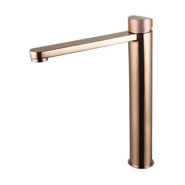 Monomando lavabo caño alto maneta estriada Tono cobre Noken